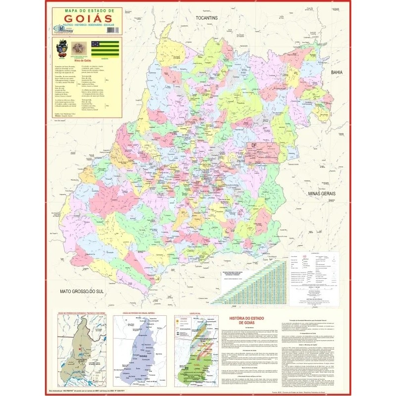 Mapa Geográfico Político e Rodoviário Gigante do Estado de GOIÁS na Região Centro Oeste do Brasil