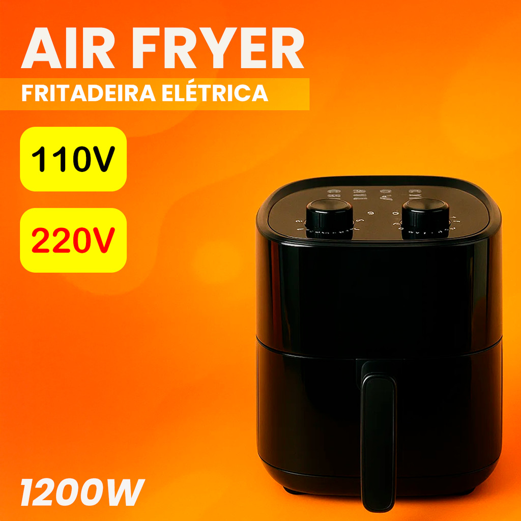 Fritadeira Elétrica Air Fryer Sem Oleo 110V Preta 1200W 3,5L Plugue Tipo N
