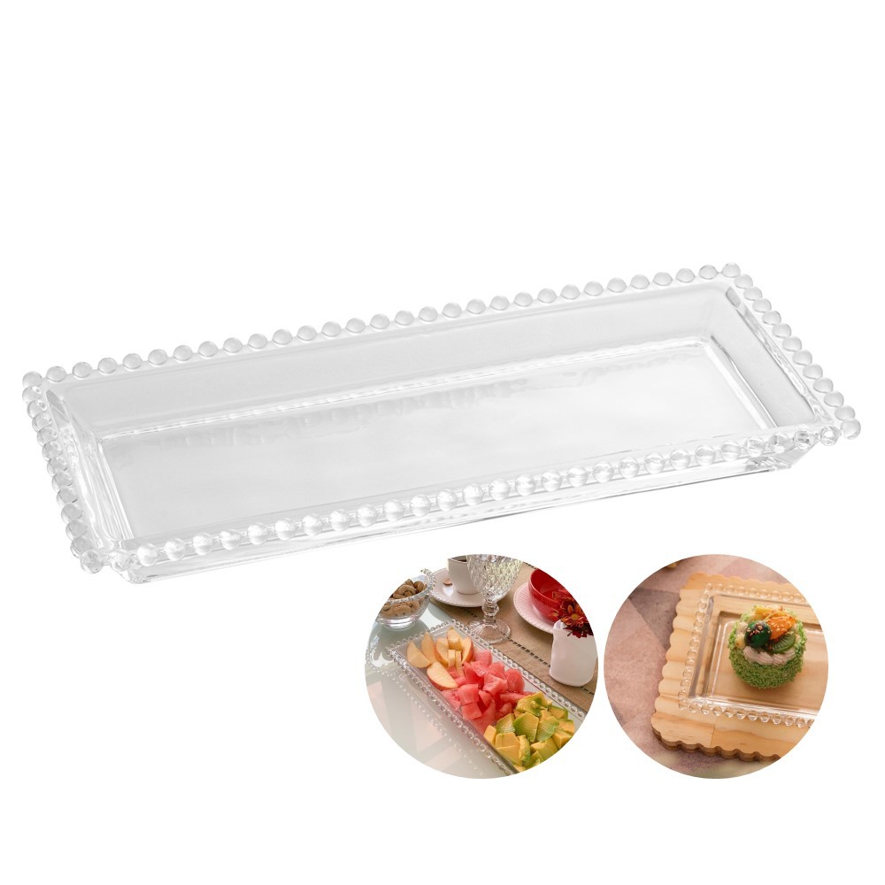 Travessa de Cristal Bolinha Pearl Wolff Transparente 30x13cm