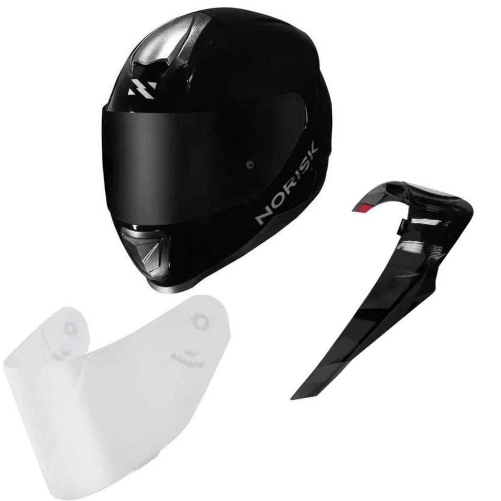 Capacete Masculino Feminino Norisk Razor Preto Brilho Spoiler + Viseira