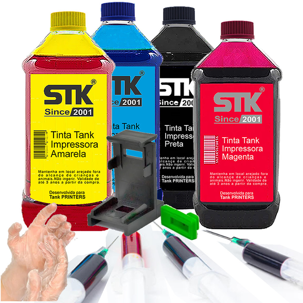 Kit Recarga Cartucho Tinta STK Compatível HP 667 122 664 122 60 21 74 75 60xl 64 664 + Snap Fill