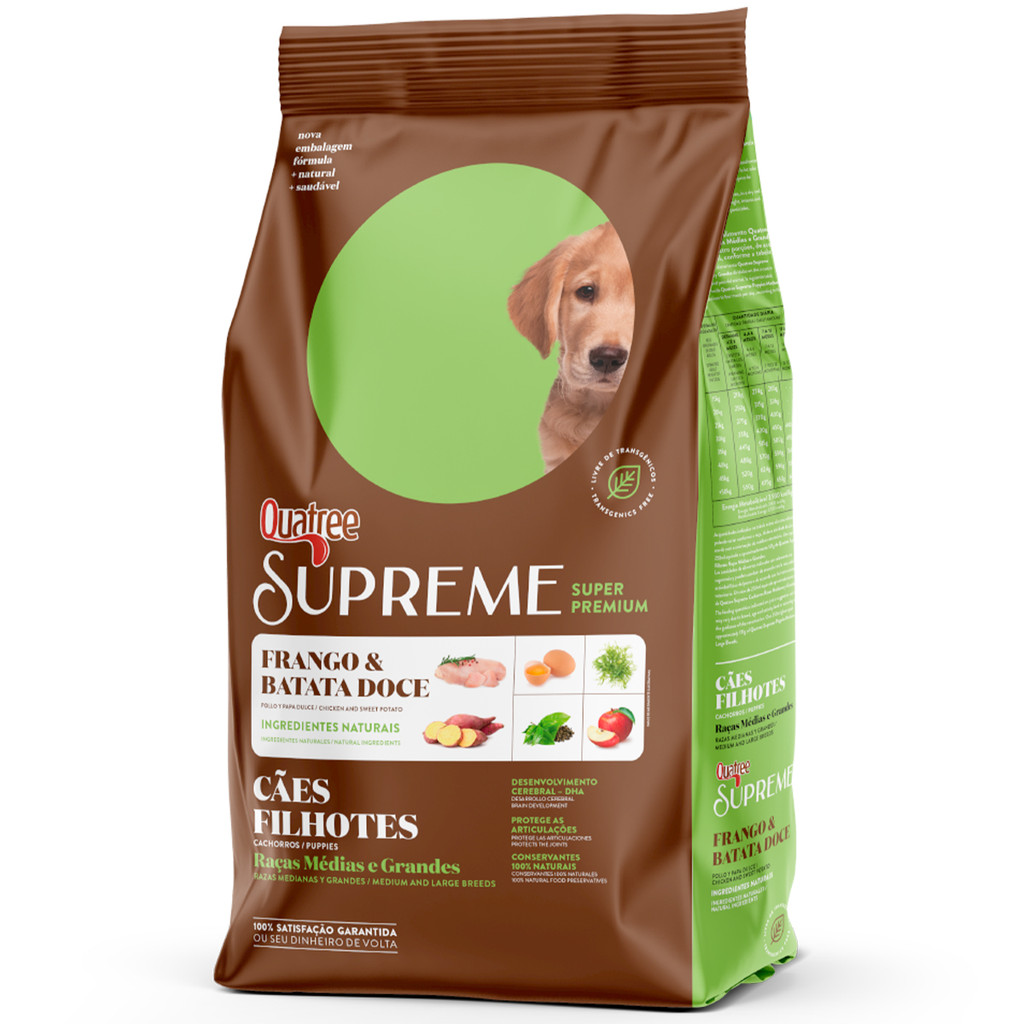 Ração Quatree Supreme Filhote Frango e Batata Doce para Cães Médios e Grandes - 15kg - Pets