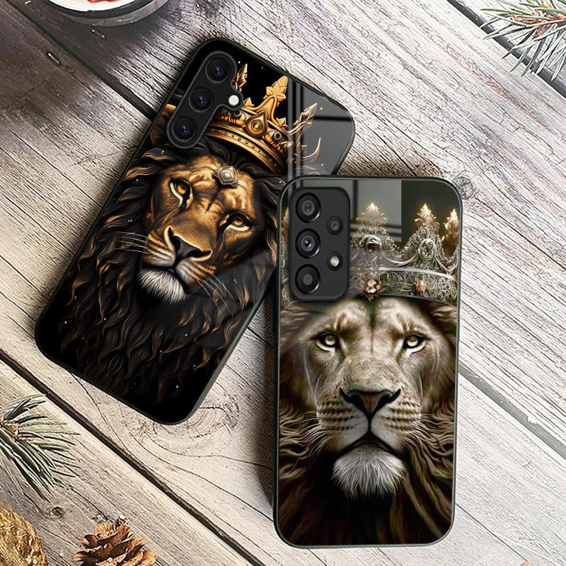 Leão Coroa 01 Caso De Telefone Vidro Para Samsung Galaxy A14 A16 A30 A22 A32 A33 A34 A40 A42 A55 4G A52 A53 A54 A70 A71 