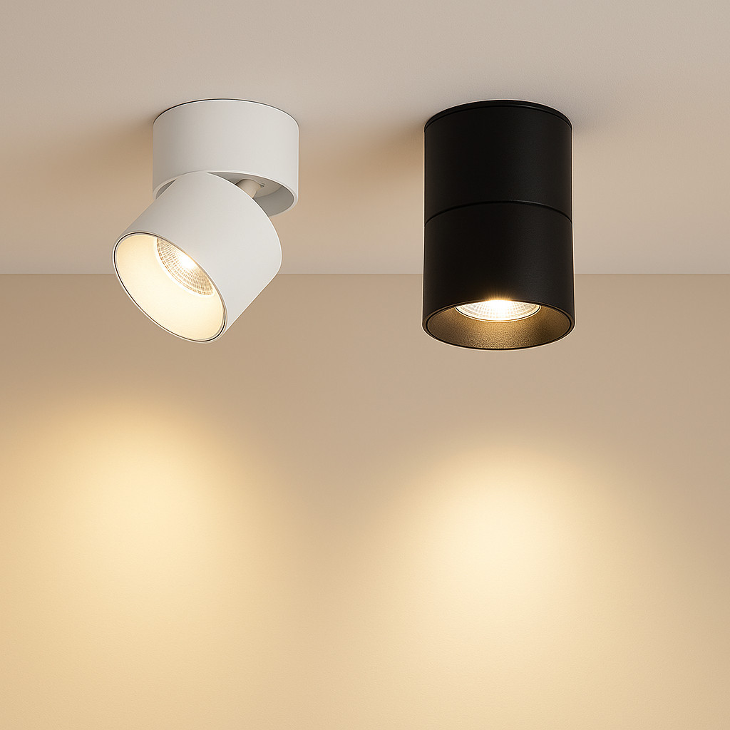 Spot LED Sobrepor Direcionável Bivolt 3000K Alumínio Preto/Branco Iluminação Interna em Oferta na Shopee