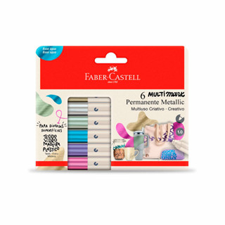 Pincel marcador permanente Multimark Metallic 6 cores MM/ES106MZF Faber-Castell em Oferta na Shopee