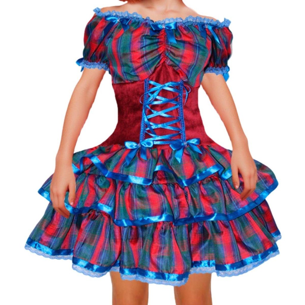 Vestido Infantil e Juvenil de Festa Junina Luxo Super Rodado Com Corselet e Babados Caipira 2 a 16 anos em Oferta na Shopee