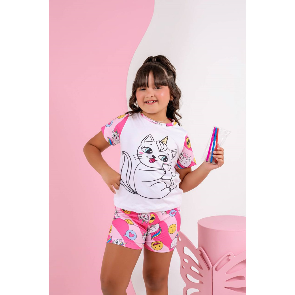 Pijama Suede de colorir Gatinha Unicornio