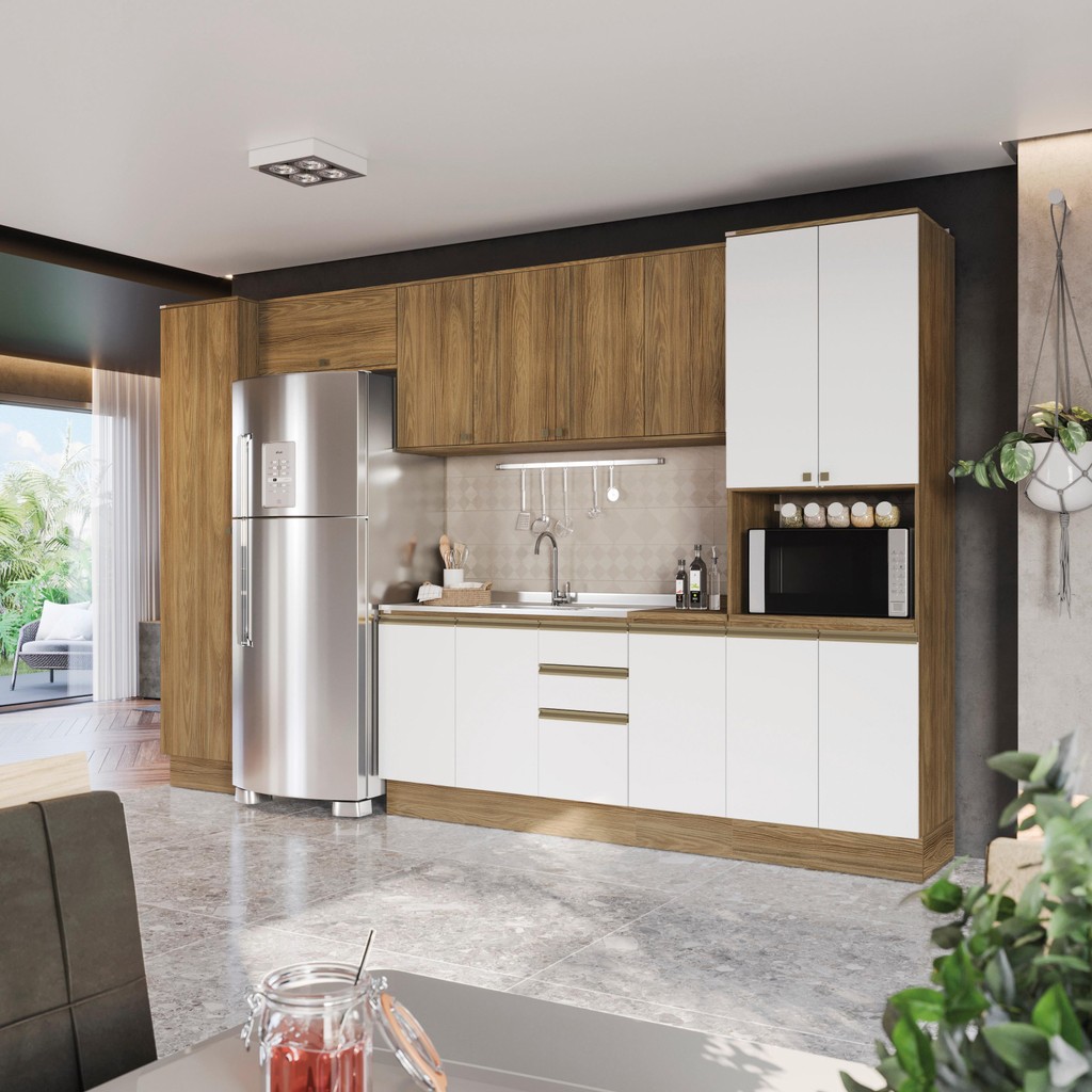 Cozinha Modulada Celeste Kappesberg 100% MDF Nogueira/Branco 8 Peças em Oferta na Shopee