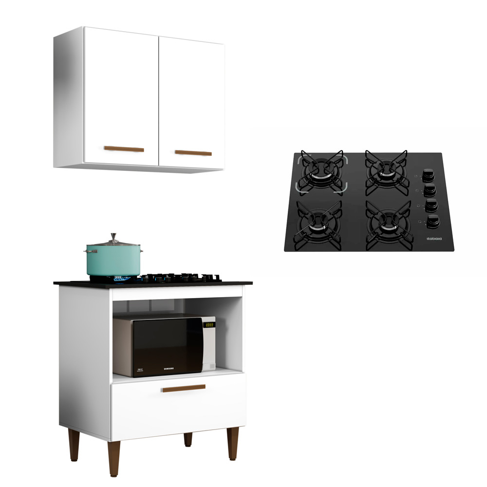 Kit BalcÃO Cooktop Itatiaia 4 Bocas E Armario Aereo