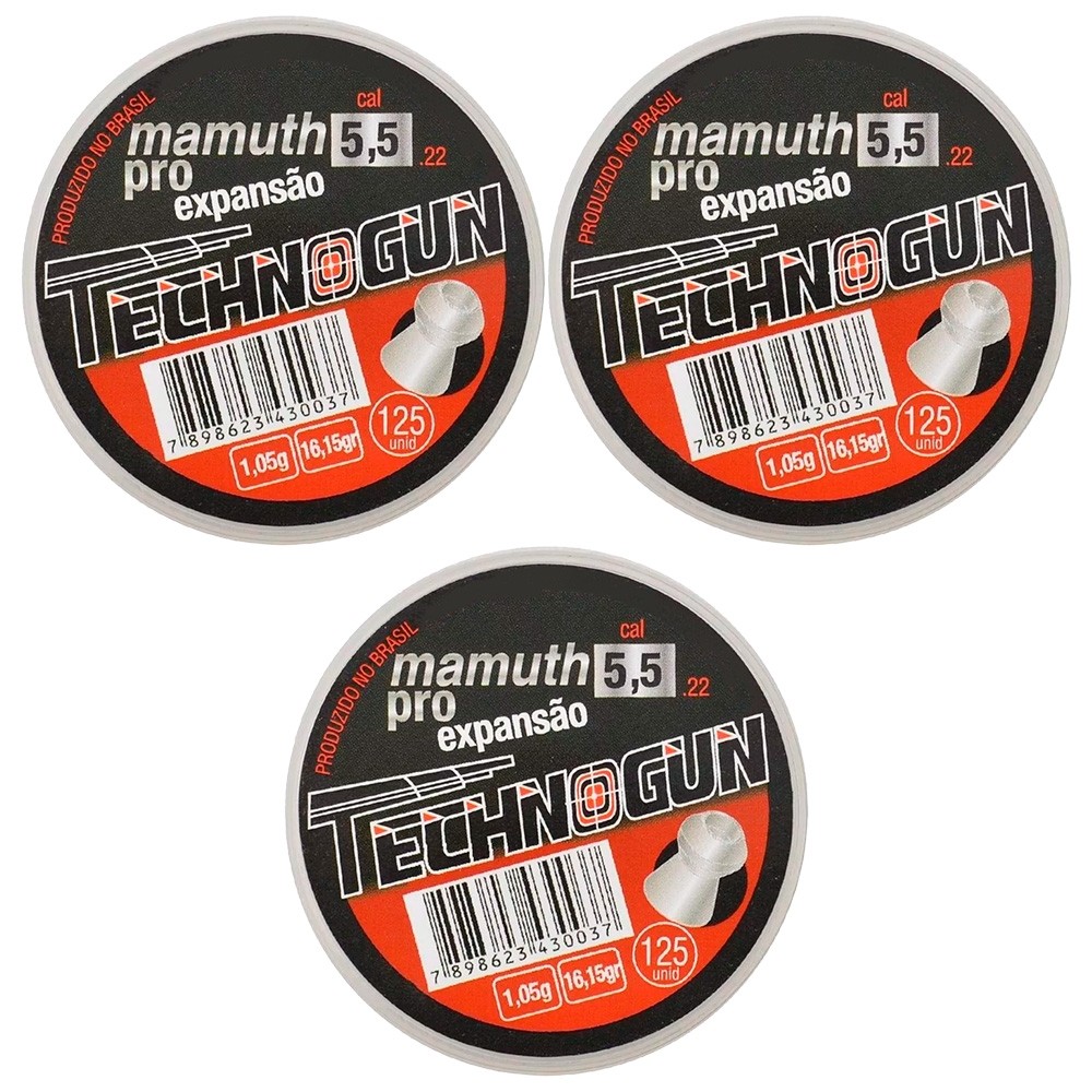 3x Chumbinho Technogun Mamuth Pro Expansão 5.5mm 125un. - Sports & Outdoors