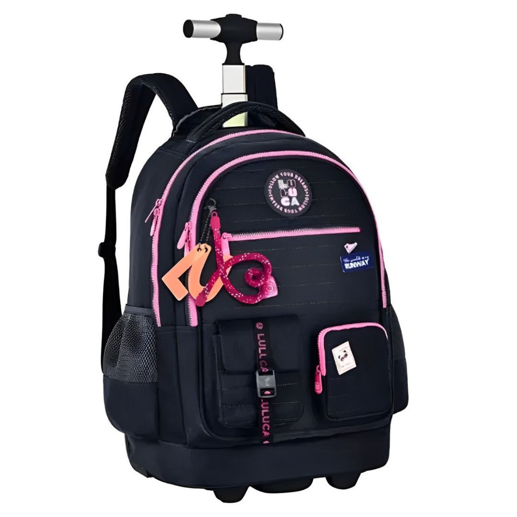 Mochila Carrinho Rodinha Luluca Bolsa Mala Escolar Viagem Preto Rosa Azul Juvenil Adolescente Chaveiros Personalizados