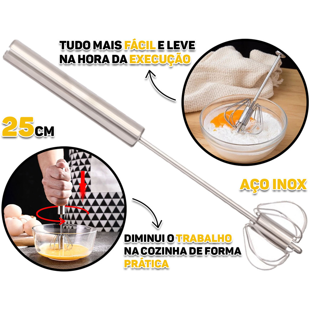Batedor Profissional Manual Misturador De Ovos Claras Em Neve Fouet Em Inox Para Emulsão - Home & Living