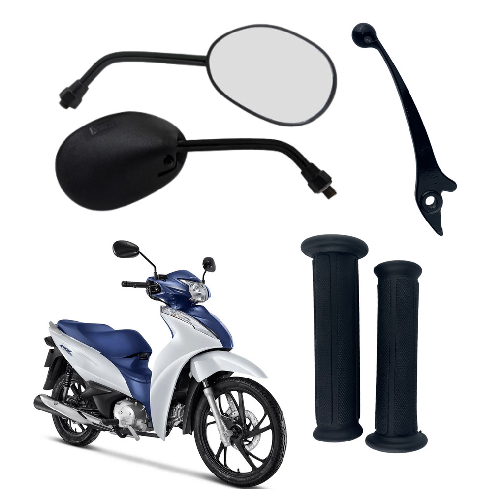 KIT RETROVISOR  MINI+ MANETE FREIO A DISCO + MANOPLA - BIZ 125 MODELO 06/20 PRETO