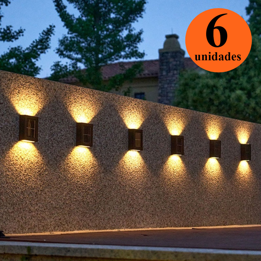 KIT 1/2/4/6 Luminária Solar De Parede À Prova D'água Para Jardim Muro E Varanda Led Spot em Oferta na Shopee