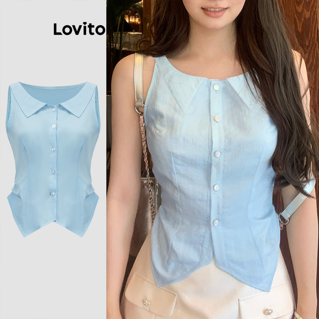 Lovito Regata Feminina De Verão/Primavera Com Botão Frontal Para Festa L109MD644 - Women Clothes