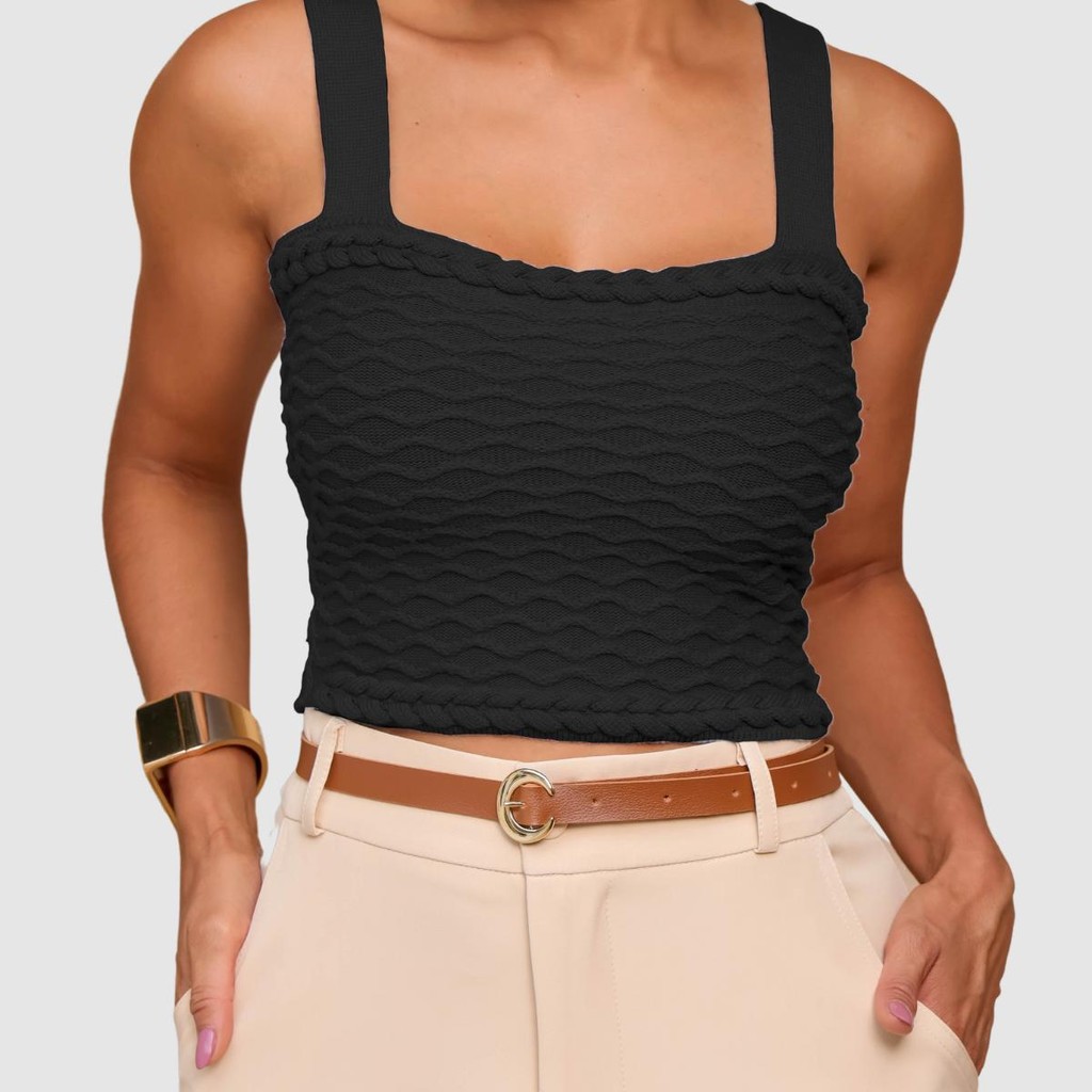Cropped Tricot Regata Tricot Alto Relevo Estiloso Verão Top