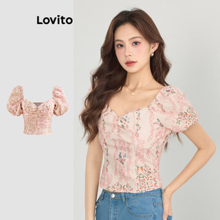Lovito Blusa floral elegante com babados para mulheres L112ED325 em Oferta na Shopee