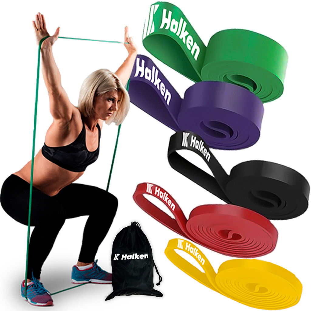 Kit 5 Elásticos de Exercício Super Band Halken Faixa Elástica Treino Extensor Academia Funcional