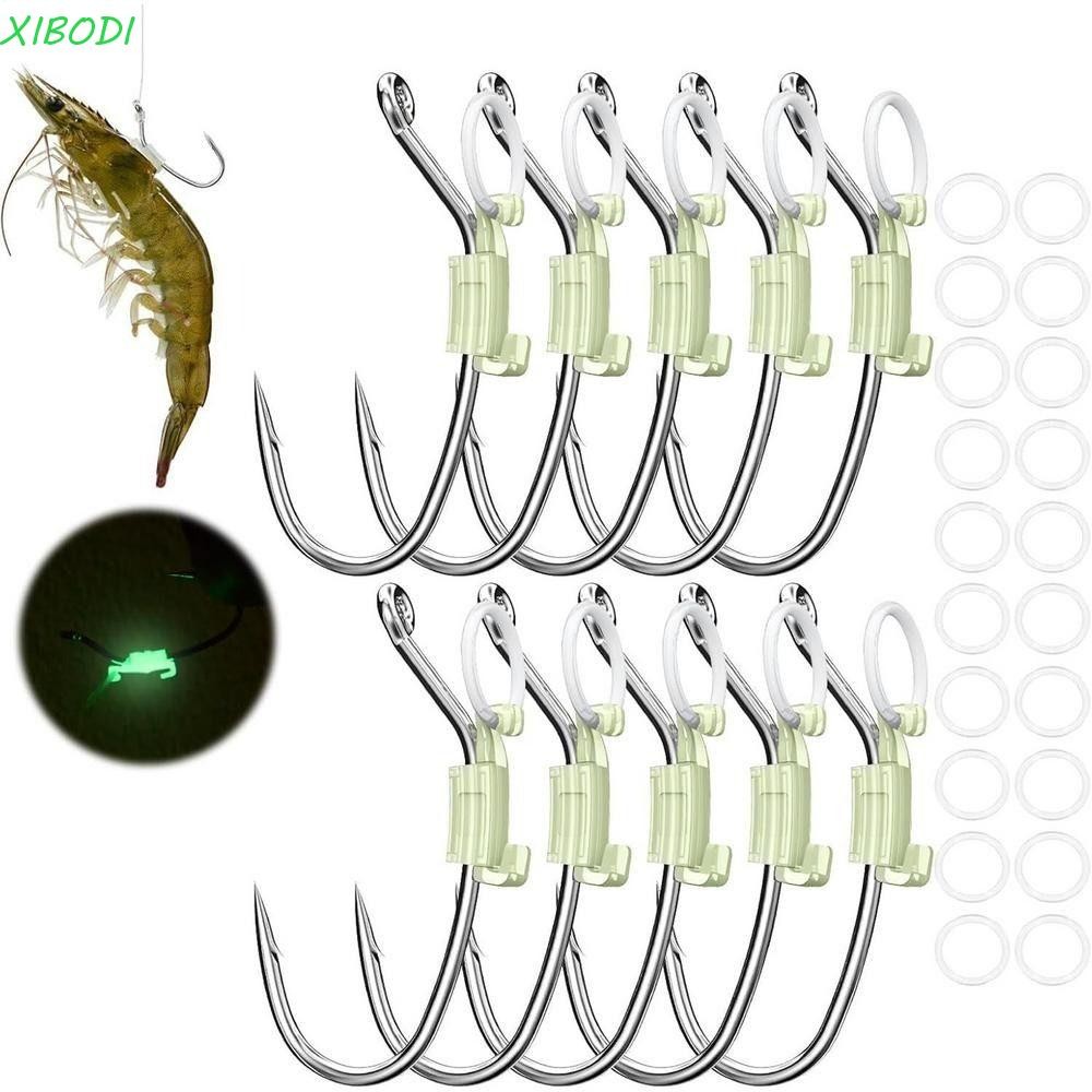 XIBODI 5/10/20 Pçs Conjunto De Suporte Fixo De Isca Luminosa , Ganchos De Camarão Vivo Luminosos De Aço Inoxidável Farpa