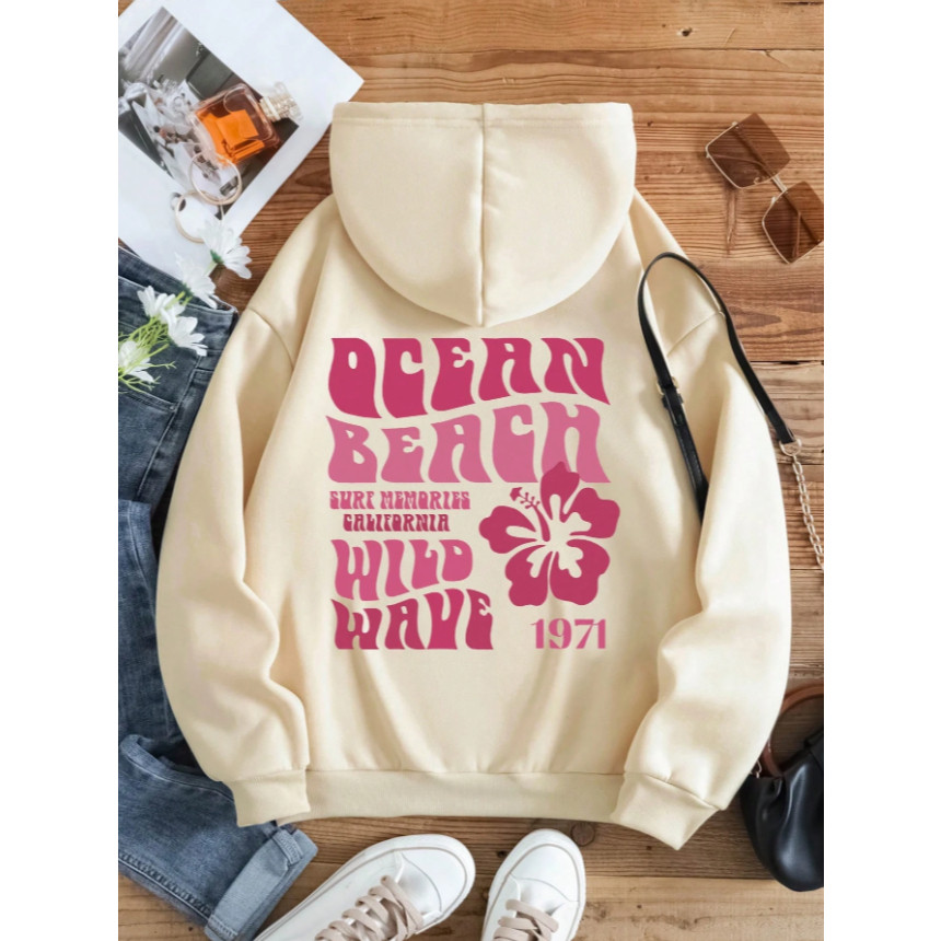 Moletom Feminino Canguru Blusa de frio Com capuz Casaco Agasalho flor Algodão Lançamento