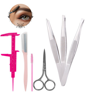 Kit 7 Peças Para Limpeza de Sobrancelha Tesoura/ Pinça/ Escovinha em Oferta na Shopee