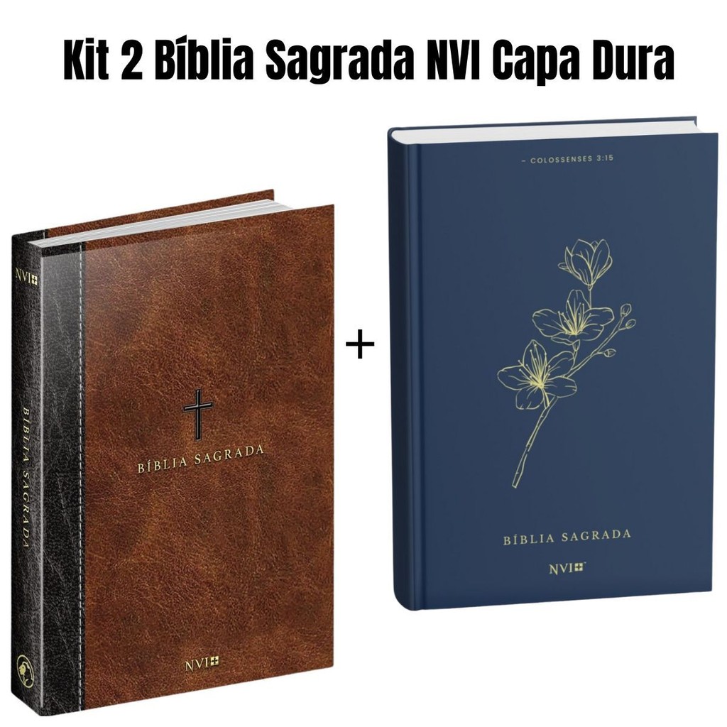 Kit 2 Bíblia Sagrada | NVI | Capa Dura | Cruz Marrom + Capa Luxo Azul Paz de Cristo