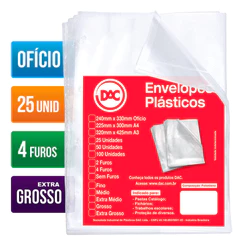 Envelope plástico ofício 0.20 4 furos 5088 pacote com 25 unidades Dac
