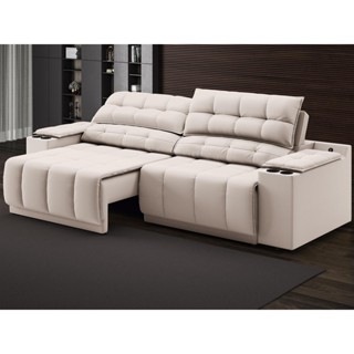 Sofá com Porta Copos Carregador USB Ret Rec Samurai 2,50m Velosuede Areia - NETSOFAS em Oferta na Shopee