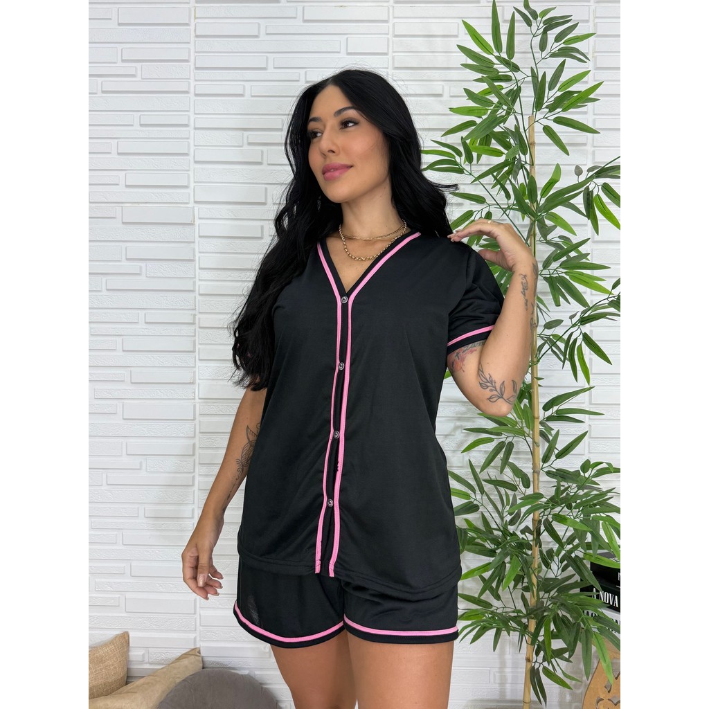 Pijama Baby Doll Amamentação Americano Cirurgico com botoes luxo Malha blogueirinha