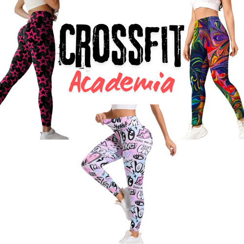 Conjunto 03 Calça Legging Academia Fitness Suplex Cintura Alta Fitness Estampada Zero Transparência