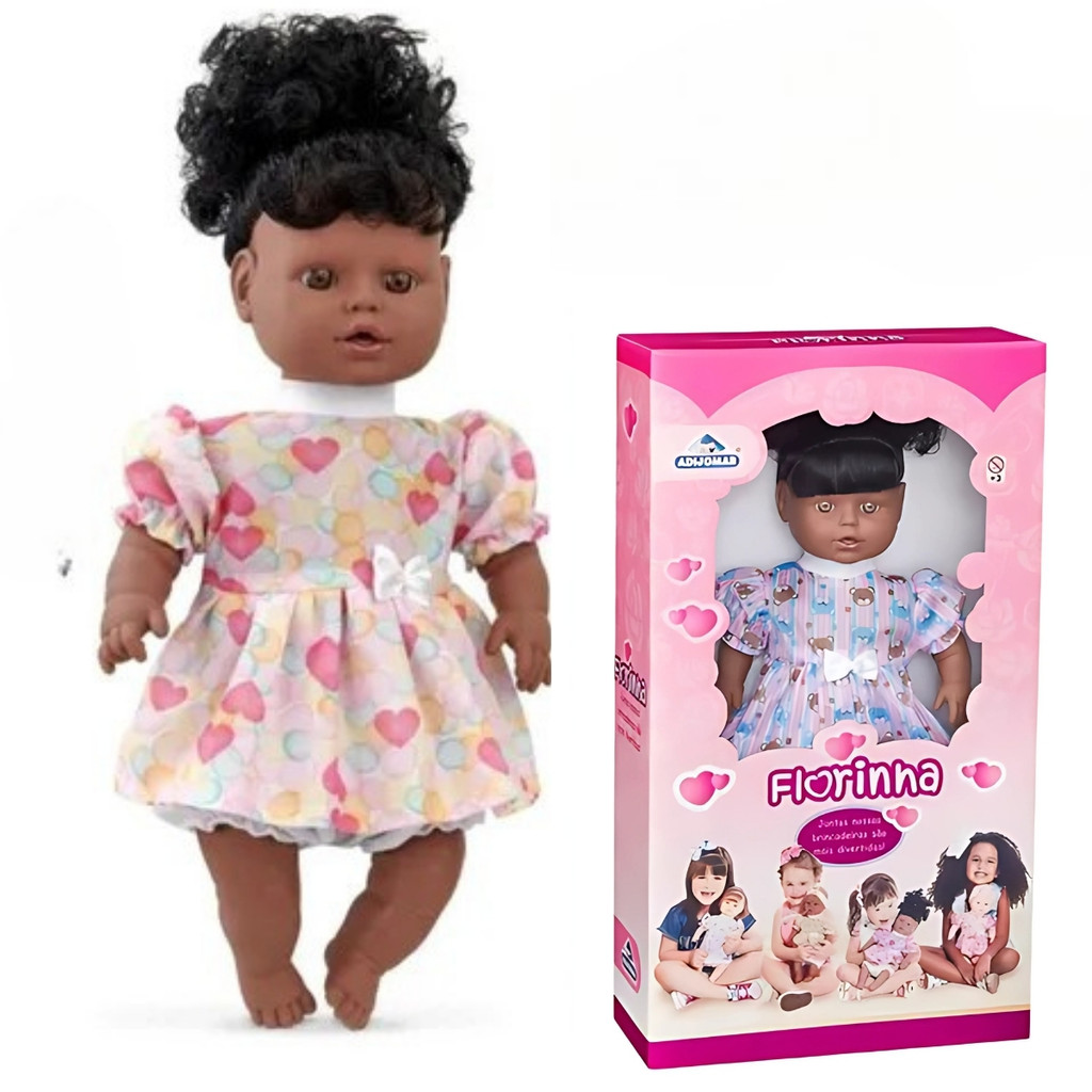 Boneca Bebê Florinha Negra Cabelo Cacheado Princesa Adijomar em Oferta na Shopee