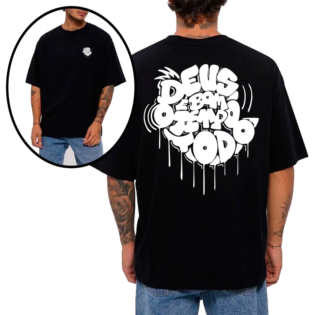 Camiseta Masculina Moda Frase Gospel Deus Estampa Religiosa Promoção Streetwear Exclusiva Básica