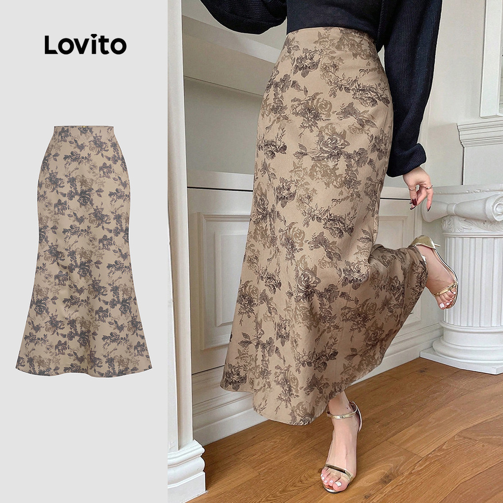 Lovito Saias Femininas Vintage Com Estrutura Floral E Vieira Saias De Verão/primavera L131LD1232 em Oferta na Shopee