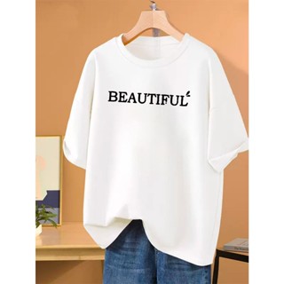 T-shirt baby look camiseta feminina algodão 100% gola retonda com letra Beautiful estampada em Oferta na Shopee