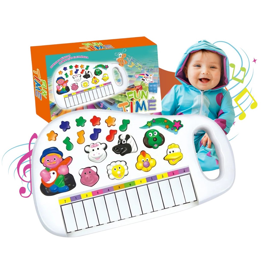 Teclado Fazendinha Piano Pianinho Infantil Criança Musical Com Som De Animais 12 Teclas Kizumba em Oferta na Shopee