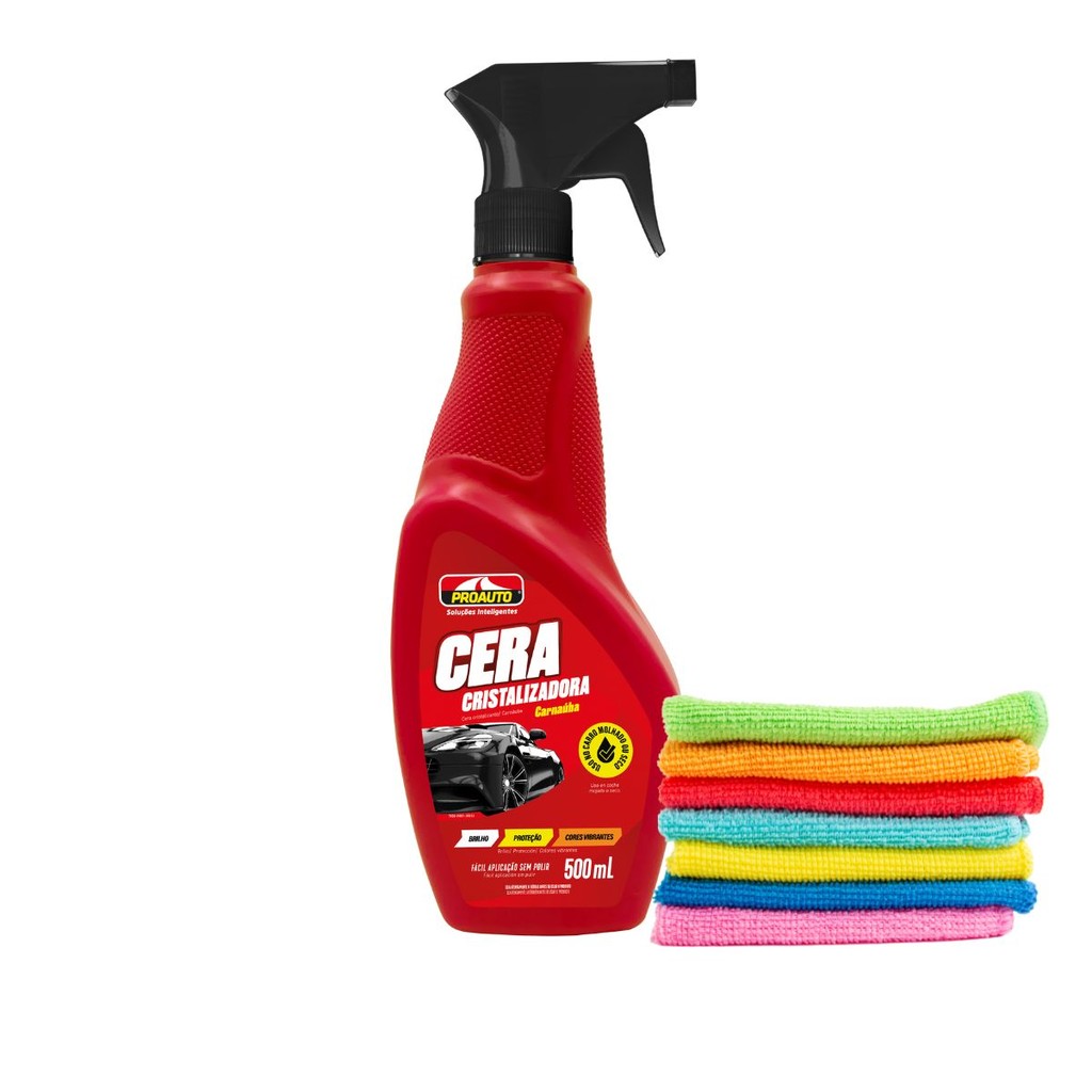 Kit Cera Líquida Cristalizadora com Carnaúba 500ml Proauto + Brinde Pano de Microfibra