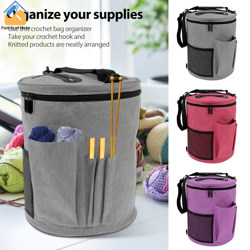 Saco De Tricô Armazenamento De Fios Crochê Organizador Com Tampa Portátil Tote Alça E De Ombro SHOPSKC1471