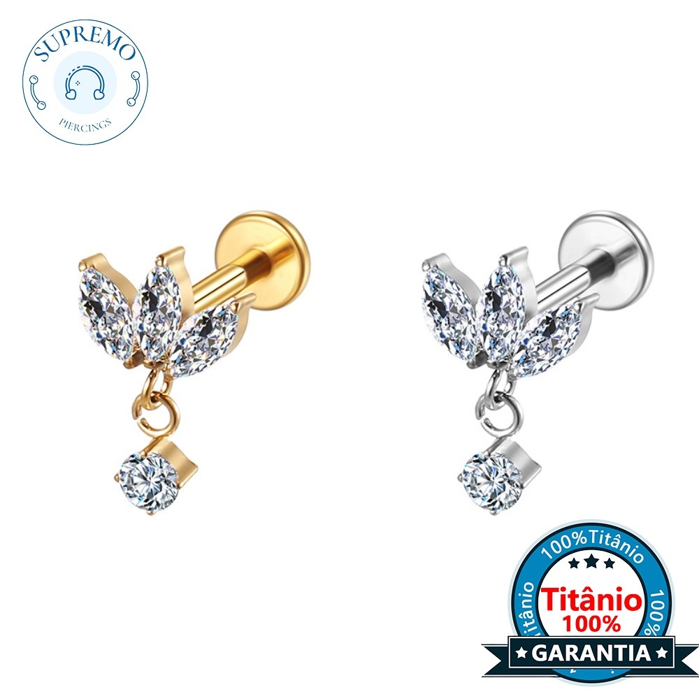 Supremo Piercing Helix Tragus Conch Labret Titânio Trio Com Pingente Zircônia