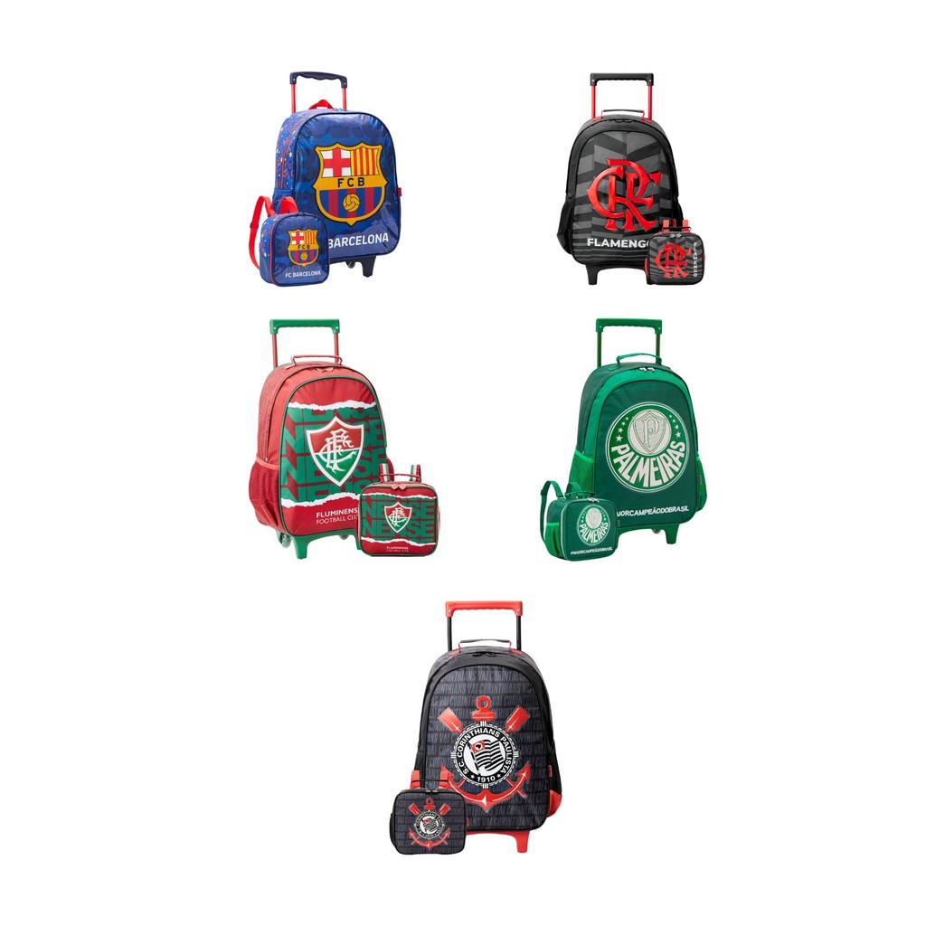 Kit Escolar Mochila de Rodas + Lancheira Térmica Time de Futebol Oficial