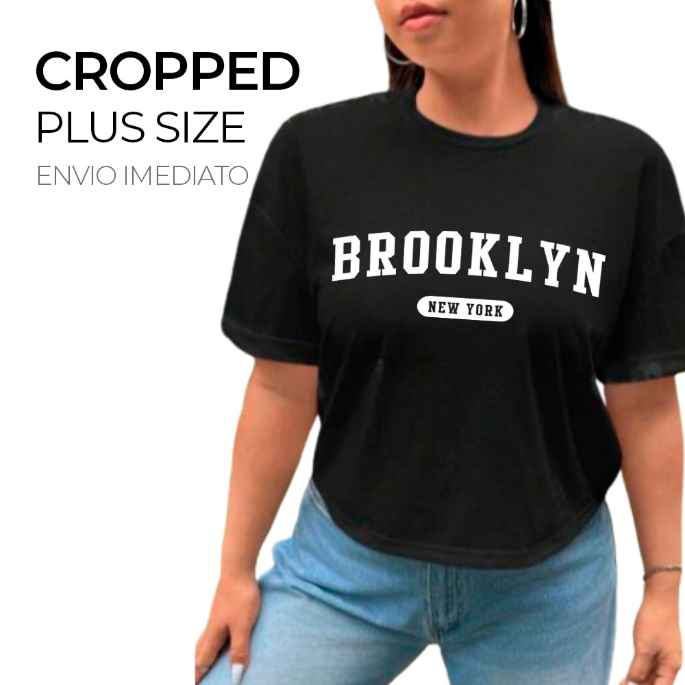 Kit 2 Blusa Cropped Plus Size Feminina 100% Algodão Blusa Plus Size Brooklyn em Oferta na Shopee