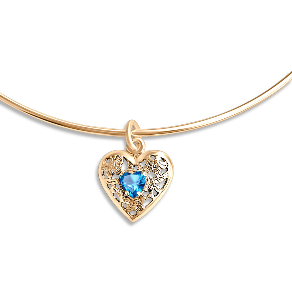 Colar Choker Coração Topázio Azul Prata 925 Dourada Ouro 18k