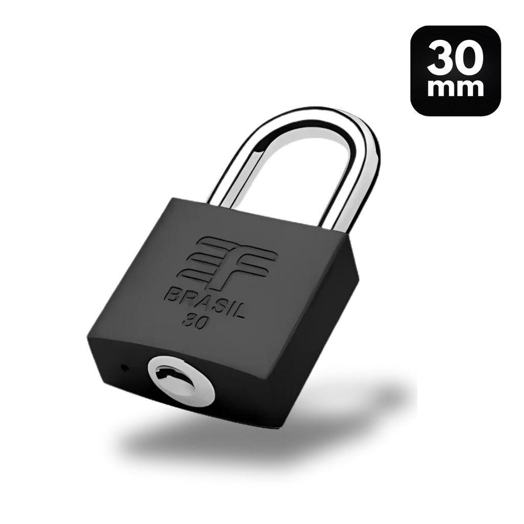 Imagem Cadeado Reforçado 30mm Preto Fosco 2 Chaves 3F Kit Zamac Inoxidavel Segurança Bolsas Armários Mala Mochila Viagem