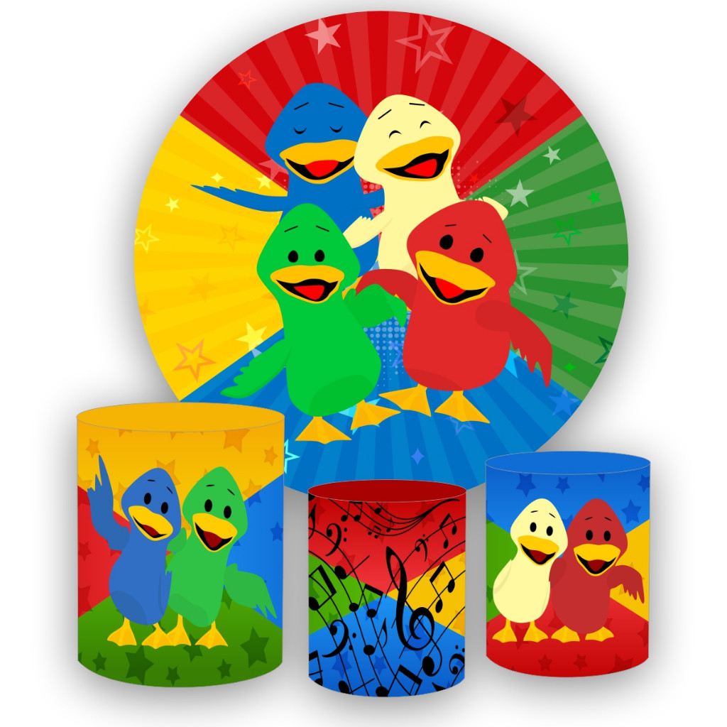 Kit Painel Redondo em tecido sublimado 1,5 + 3 Capas de Cilindros PATINHO COLORIDO em Oferta na Shopee