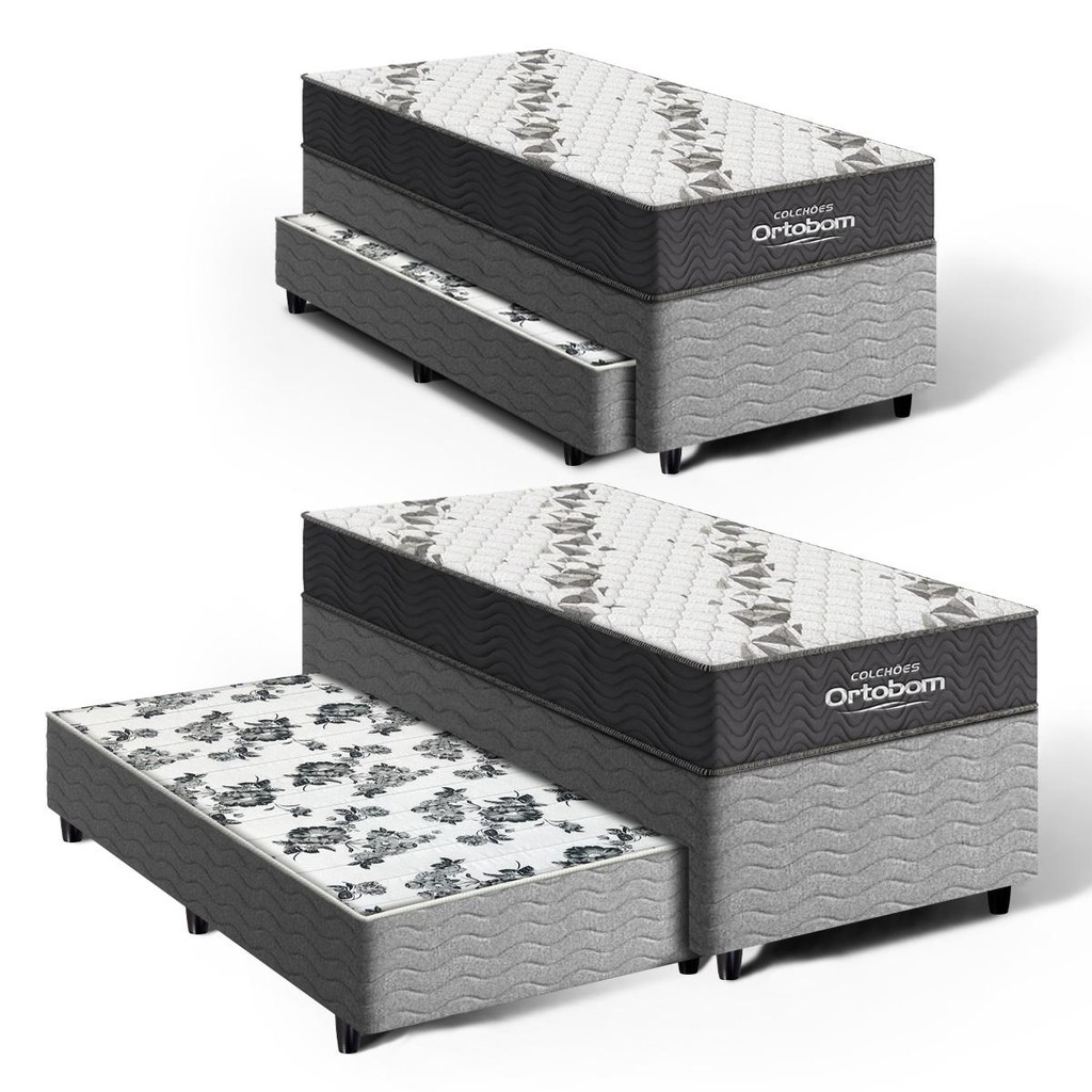 Cama Box com Colchão de Espuma D33  Ortobom Airtech 100 + Auxiliar de Molas Unique Solteiro 88cm