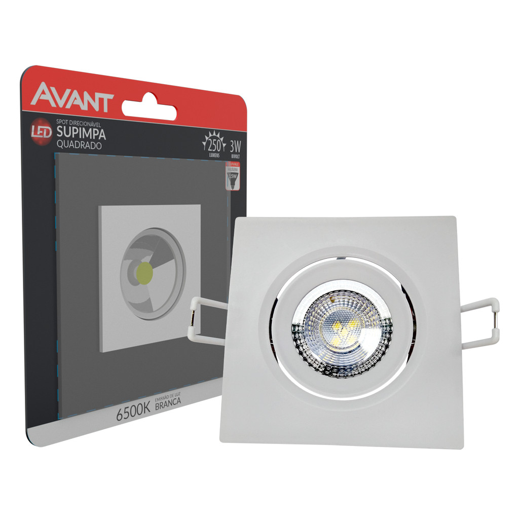Spot Led Authentic Embutir 3w 6500k Branco Frio 7cm 110v/220v Bivolt Ip20 Quadrado Branco Cod: 865441376 Avant em Oferta na Shopee