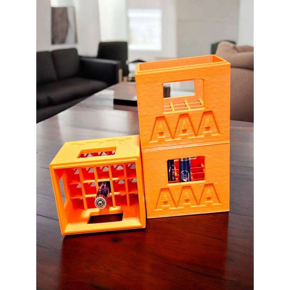 Case Porta Pilhas  AAA  Engradado Capacidade de até 20  Pilhas - Cor Laranja 3D