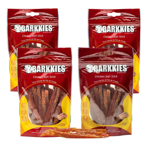 4 Petiscos Pet Barkkies Cães Chicken Soft Stick