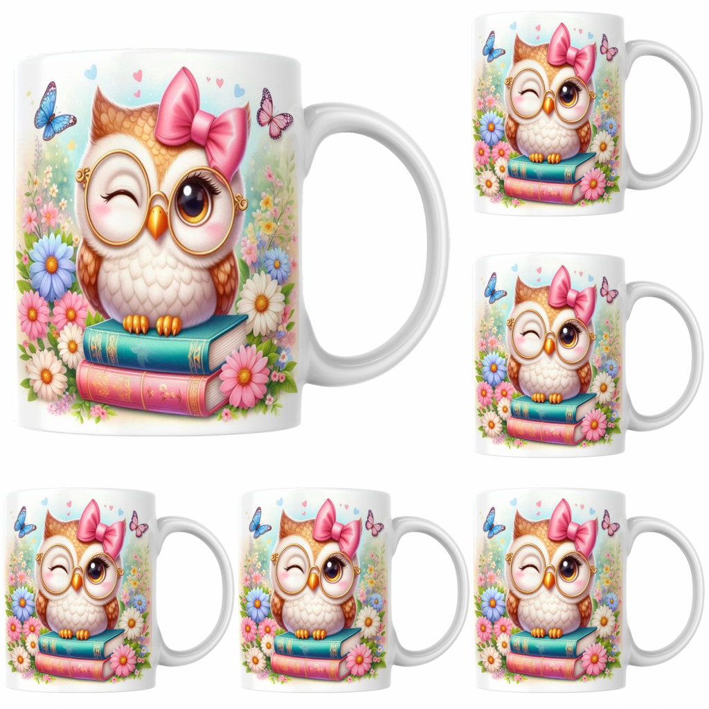Kit Jogo De 4 Canecas Coruja Corujinhas De Porcelana Mimo