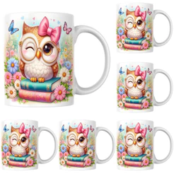 Kit Jogo De 4 Canecas Coruja Corujinhas De Porcelana Mimo