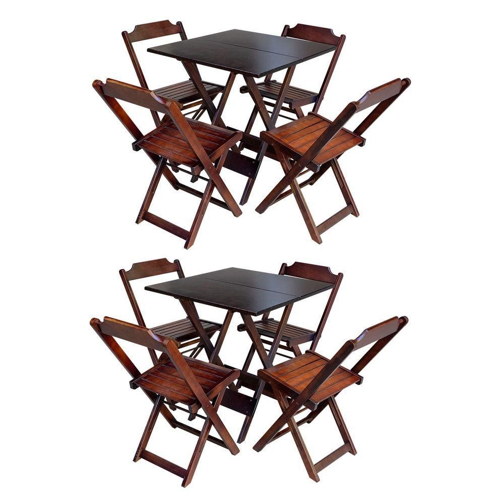 Kit 2 Conjuntos De Mesa Dobrável 70X70 Em Madeira Padrão Com 4 Cadeiras - em cor Imbuia - Marrom.